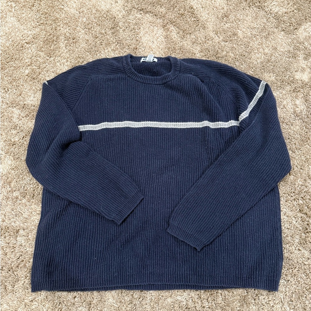 Men's Navy Blue Sweater with Gray Stripe